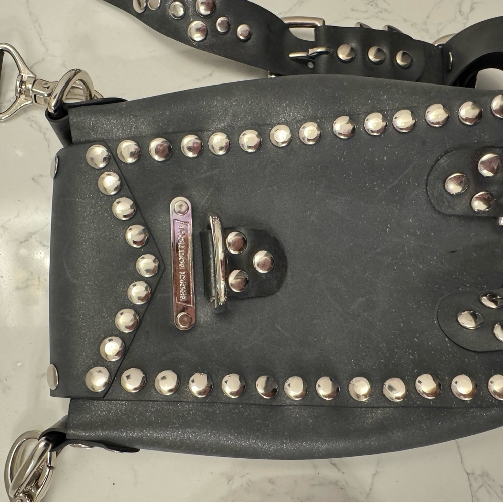 Studded Black Leather Crossbody Bag - Picture 4 of 8